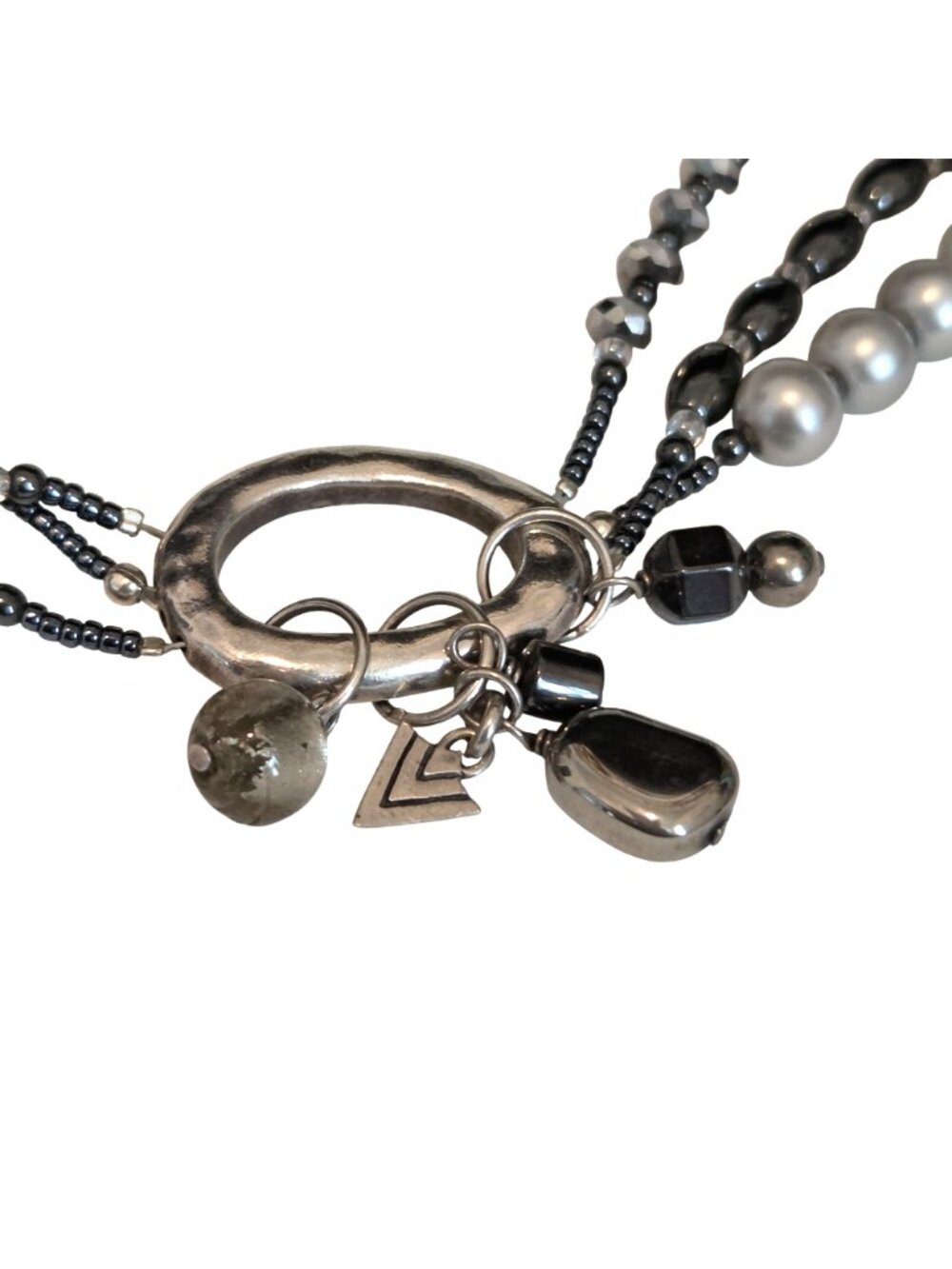 Silpada Sterling Silver & Gray Multi Strand Beaded 24" Chain Necklace - Picture 3 of 4